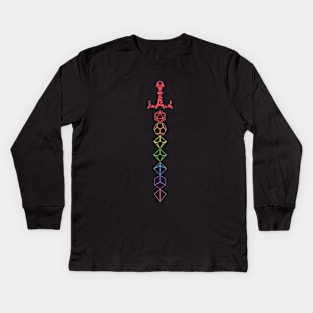 Rainbow Polyhedral Dice Sword Loot Tabletop RPG Addict Kids Long Sleeve T-Shirt